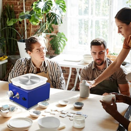 Mini Pottery Wheel Machine for Adults & Beginners, 2 Turntables (3.94" & 2.56") | 0-2000 RPM Adjustable Speed Pottery Machine Removable Splash Tray Ceramic Making Kit Includes 8 Sculpting Tools - color: Blue