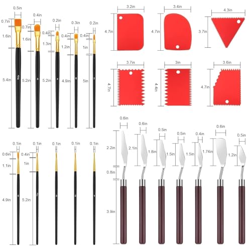 EEEKit 23 PCS Palette Knife Set, Stainless Steel Spatula Pallet Knife with Synthetic Brushes for Acrylic, Art Paint Scrapers for Oil Canvas, Watercolor Painting