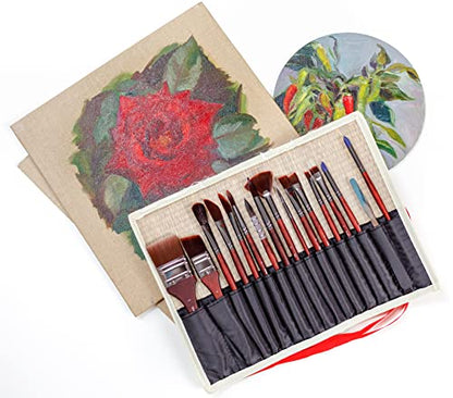 Professional Acrylic Paint Brushes Set (Synthetic 17Pcs) - Beginner/Artist Detail Paint Brushes for Watercolor, Gouache & Acrylic Painting - Ergonomic, Easy Great Flow Control, Snap - ZenART Verbena