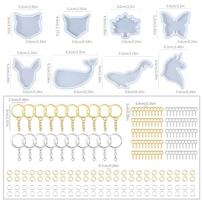 228pcs Resin Keychain Molds, UV Resin Molds for Beginner, Animal Leaf Shape Silicone Molds for Keychain Jewelry Pendant Making - color: 228pcs Animal Keychain Molds