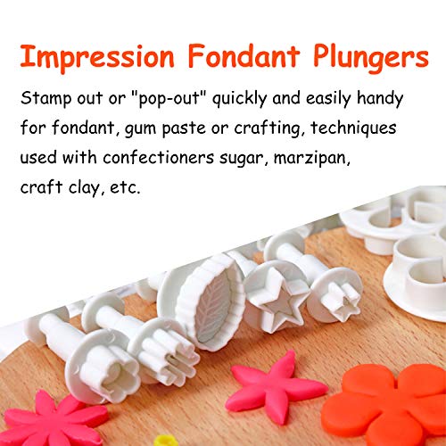 MOACC Cake Tools 36 Piece Fondant Cake Cookie Plunger Sugarcraft Flower Leaf Butterfly Heart Shape Decorating Mold DIY Icing Plunger Tools