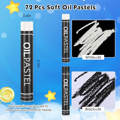 Nezyo 72 Pieces Black and White Oil Pastels Bulk for Artists Soft Oil Crayons Single Color Hexagonal Creamy Pastel Refill Set for Teachers Beginners Artists Painting Drawing Relaxing Blending - color: Black,White