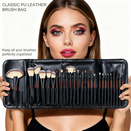 Makeup Brushes Premium Synthetic Foundation Powder Concealer Blending Blush Contour Eyeshadow Eyeliner 26Pcs Makeup Brush Set Red for Women Girl with 2 PU Leather Bags