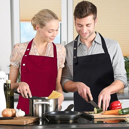 Kitchen Cooking Apron for Women Men with Big Pockets Canvas Waterproof Aprons for Server Pottery Artist Chef Apron - color: Red
