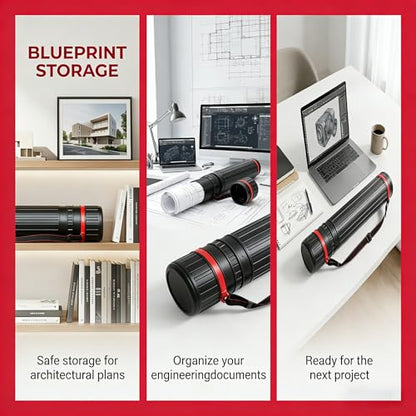 1 Pack Extendable Poster Tube Art & Poster Transport Tube, 17” to 27” Adjustable Poster Roll Tube with Shoulder Strap, Portable Poster Mailing Tube Blueprint Holder for Artworks Drafting Scrolls