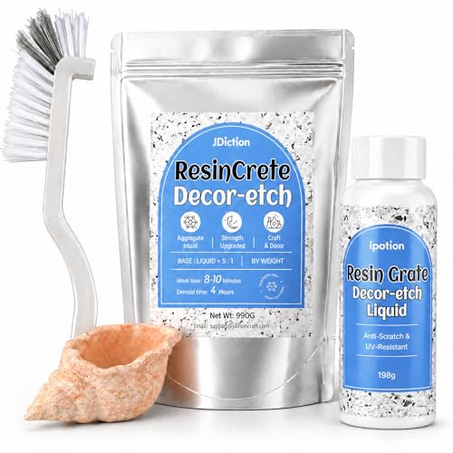 JDiction ResinCrete Decor-Etch Stone Effect Microcement Kit – Aggregate Inlaid & Acid-Etch Formula | High Hardness & Fast Curing | 5:1 Precision Mix for Real Stone Texture (1000g Powder+200g Liquid)