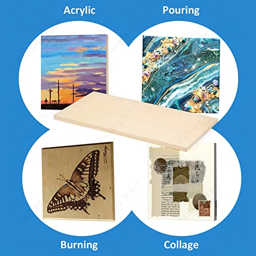 Falling in Art Unfinished Birch Wood Panels Kit for Painting, Wooden Canvas 2 Pack of 12x24’’ Studio 3/4’’ Deep, Cradle Boards for Pouring, Art, Crafts, Burning and More - size: 12'' x 24''