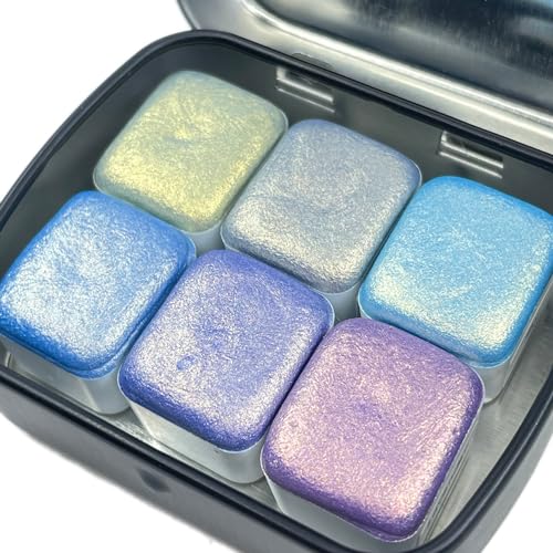IUILE Handmade Watercolor Paints - Blue Gold Half Pan Set (6 colors) - color: Blue Gold
