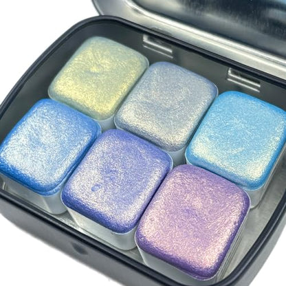 IUILE Handmade Watercolor Paints - Blue Gold Half Pan Set (6 colors) - color: Blue Gold