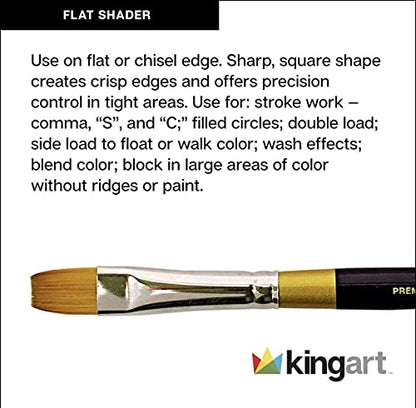 KINGART B-017 Premium 8 pc. Original Gold 9300 Series Shader Artist Brush Set, Synthetic Golden Taklon Hair for Acrylic, Oil, and Gouache Painting, Short Handle, Sizes: 10/0, 0, 2, 4, 6, 8, 10, 12 - size: Set of 8