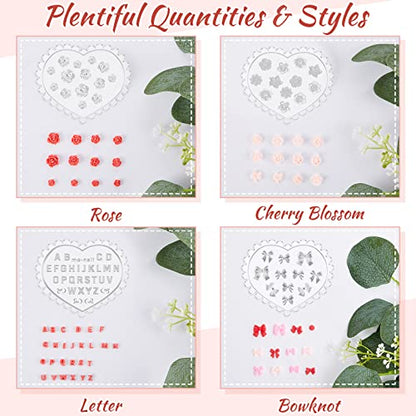 Zeyune 8 Pcs Polymer Clay Molds, Silicone Mini Flower Bows Alphabet Cutters for Earring Jewelry Making, Small Rose Daisy Leaf Letter Clay Mold Kit(Vivid) - style: Vivid