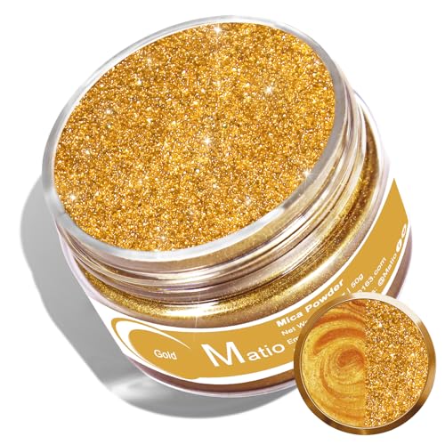 Matio Gold Mica Powder for Epoxy Resin, 1.8oz/ 50g Pearlescent Effect Mica Powder Natural Color Pigment for Soap Making, Bath Bomb, Candle Dye, Resin Craft, Paint, Nails Art, Jewelry, Slime Pigment - color: Gold
