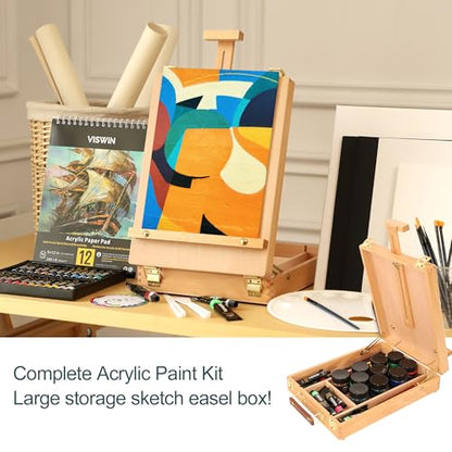 VISWIN 62 Pcs Acrylic Paint Set with Easel Box, Painting Kit with 24 Acrylic Paints, Canvases, Brushes, Palette, Paper Pad, Art Supplies, Art Set Gift for Adults, Beginners, Artists - size: 62 Pcs
