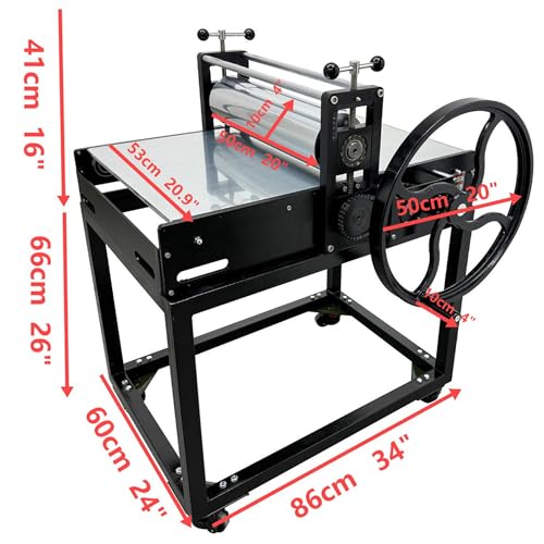 HQHAOTWU Manual Print Making Machine Slab Roller Printing Press Machine for Woodblock Copperplate Chain Drive Vertical Steel Roller Engraving Tool with Universal Casters for DIY Pressed Artworks