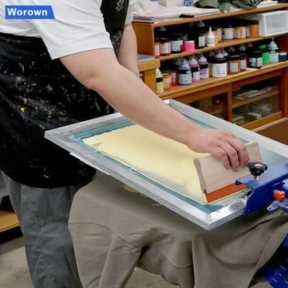Worown 10 X 14 Inch Aluminum Silk Screen Printing Frame with 110 White Mesh, and Including 4 x 10 Inch Wooden Screen Printing Squeegee - size: 10 X 14 Inch