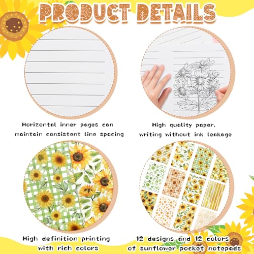 12 Pack Sunflower Small Pocket Notebook Journals,Yellow Flower Floral Memo Notepad Mini Notebook Hardcover Lined Note Pads for Home Office Stationery Supplies Party Favor Sunflower Flower Journal Planner Diary