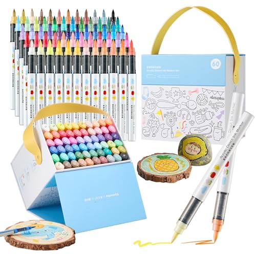 Acrylic Paint Markers Set | Professional Art Marker & Paint Pens - Markers for School & Coloring | 60 Colors for Rock/Glass/Wood/Paper/Ceramic DIY Crafts (60-color set) - color: 60-color set
