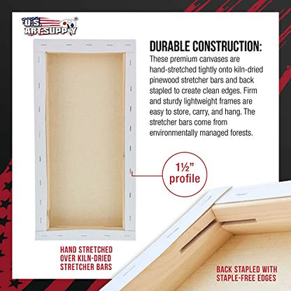 U.S. Art Supply Rectangle Stretched Canvas for Painting 10x20 inch Gallery Depth 1-1/2" Thick, 3-Pack - 12oz Acrylic Gesso Triple Primed, Professional Artist Quality, 100% Cotton - Oil, Pouring Paint - size: 10" x 20"