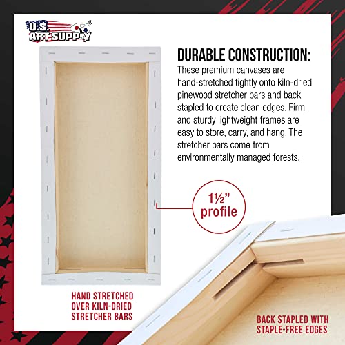 U.S. Art Supply Rectangle Stretched Canvas for Painting 10x20 inch Gallery Depth 1-1/2" Thick, 3-Pack - 12oz Acrylic Gesso Triple Primed, Professional Artist Quality, 100% Cotton - Oil, Pouring Paint - size: 10" x 20"
