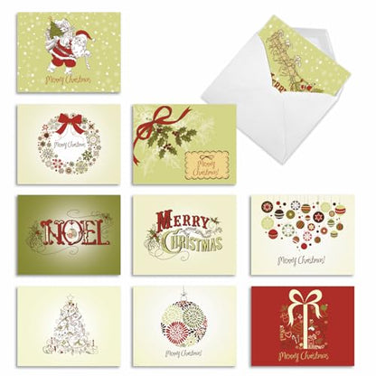 The Best Card Company - 10 Christmas Greeting Cards with Envelopes - Festive, Fun Assorted Holiday Notecards (4 x 5.12 Inch) - Avocado Green Christmas M6646XSG - style: Avocado Green Christmas