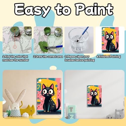 WEMEON Cat Paint by Numbers Kit for Kids with Frame and Easel, Easy Paint by Numbers Kits for Kids Ages 8-12, Small Painting by Number for Birthday Gift, Painting Party(8X12inch) - color: DAYH-0071-US(8X12inch)