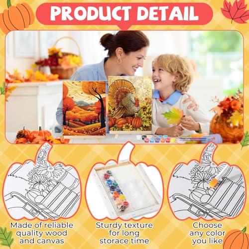 Zhanmai 72 Pcs 12 Sets Sip and Paint Kit Pre Drawn Canvas for Painting 8" x 10" Paint Party Canvas Painting Pre Printed Canvases for Party Favor DIY Virtual Adult's Date Night(Fall Thanksgiving) - style: Fall Thanksgiving