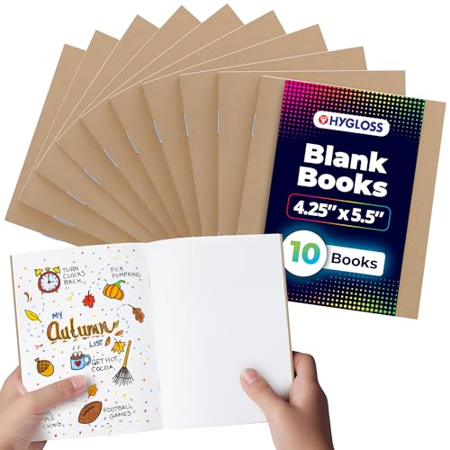 Hygloss Blank Books - Bulk 10 Pack – 4.25" x 5.5" A6 Kraft Paperback Blank Book for Kids to Write Stories, Doodle, Arts & Crafts – Plain Drawing Sketchbook, Unlined Journal, Notebook Without Lines - color: Kraft, style: 10 Books