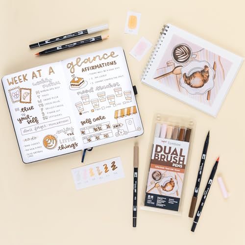 Tombow 56241 Dual Brush Pen Art Markers, Coffee Break, 6-Pack, Water-Based Ink, for Hand Lettering, Watercolor, Fine Art