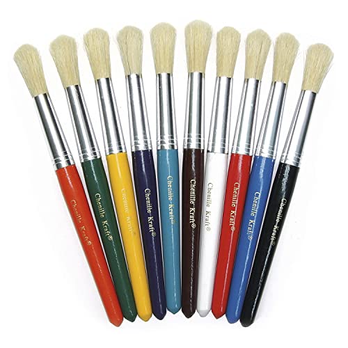 Charles Leonard Creative Arts Round Tip Paint Brushes, Short Stubby Round Handle with Hog Bristle, 7.5 Inch, Assorted Colors, 120-Pack (73210) - color: Assorted, size: 120-Pack, style: Round Tip