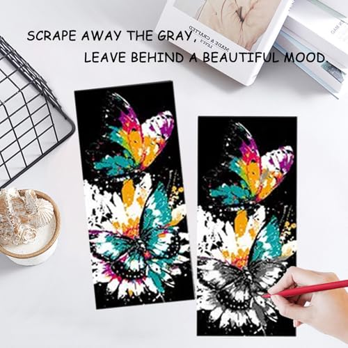 Scratch Art Bookmarks Kit, 24 Sheet Paper with Scratching Tools for DIY Party Favors, Christmas Stocking Stuffers - style: Animal Bookmark III
