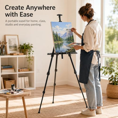 RRFTOK Easel Stand for Sign and Painting: Art Portable Adjustable Metal Tripod Easels for Display Height from 17 to 66 Inch -Canvas Stand for Table-Top/Floor Paint - Gifts for Teens Art Supplies - style: 66BC 1-pack