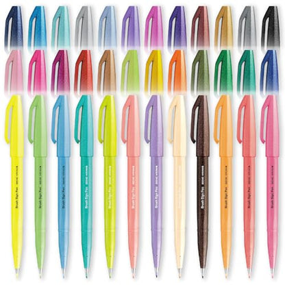 Pentel Brush Sign Pen Gift Set of 36 Pens - SES15C - Flexible Brush Nib - Ideal for Beginners & Professionals - Graphics, Illustrations, Calligraphy - In Wallet Gift Set Packaging