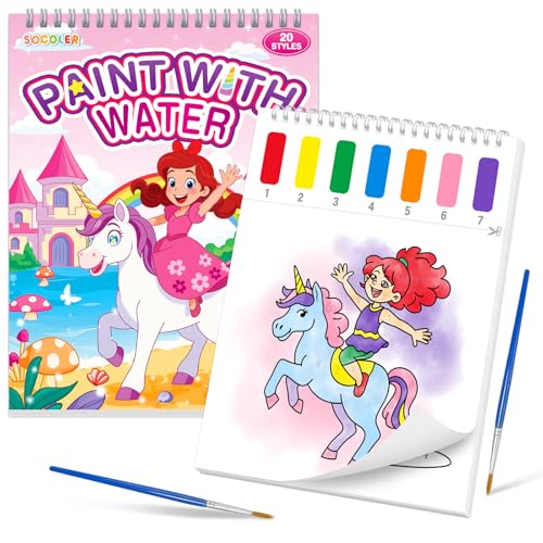 SOCOLER Paint with Water Coloring Books for Toddlers,Unicorn Theme Mess Free Watercolor Painting Papers for Kids Water Color Paint Kit Art Craft Gift for Ages 1-3, 4-8 - color: Unicorn
