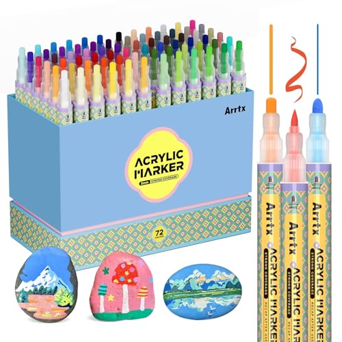 Arrtx Acrylic Markers 72 Colors,Valve Design,Medium Tip Acrylic Paint Pens Quick Drying,Waterproof Paint Markers for Rock Painting,Wood,Ceramic,Plastic,Art Supplies
