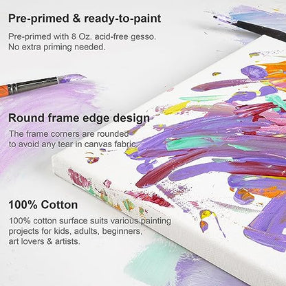 PHOENIX Small Stretched Canvas for Painting 6x6 Inch/7 Value Pack, 8 Oz Triple Primed 5/8 Inch Profile 100% Cotton White Blank Canvas, Square Framed Canvas for Oil Acrylic & Pouring Art - size: 6"x6", style: Studio Set (8 Oz.)