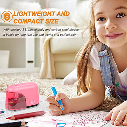 Eagle Electric Pencil Sharpener, Battery Powered Sharpener, LED Light Shinning During Sharpening, Portable, with Reusable and Replaceable Blade, Suitable for Kids, Ideal School Office Supplies (Pink) - color: Pink