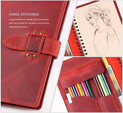 Robrasim Handmade Leather Sketchbook Cover, Leather Artist Sketch Pad Cover for 5.5" x 8.5" Sketchbook, Drawing Book and Pencil Case, Journal Notebook Portfolio, Artis Gifts-Wine - color: Wine