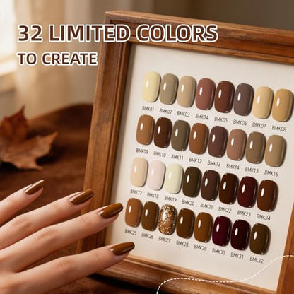 JODSONE Nude Brown Gel Nail Polish Kit 32 Colors Beige Chocolate Caramel with 4 Functional Gel for DIY Nail Art at Home - color: 32KIT-M5M-BMK01-32