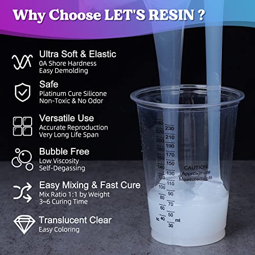 LET'S RESIN Silicone Mold Making Kit 0A, Extra Soft & Elastic Molding Silicone 70.5oz, Liquid Silicone for Mold Making Platinum Cure, Ideal for 3D Silicone Molds, Candle Molds, Soap Molds, Resin Molds