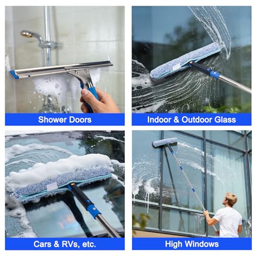 Window Cleaning Kit with 6ft Long Handle, 3 Gallon Bucket,14" Squeegee,15" Microfiber Scrubber,Spray Bottle, Cloth,Professional Window Washing Equipment Cleaner Tool for Outdoor Commercial Household
