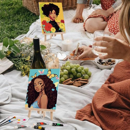 Cholemy 36 Pcs Paint and Sip Kit for Adults 8''x10'' Pre Drawn Canvas for Painting DIY Afro Acrylic Painting Kit Wood Easel Brushes Date Night Bulk for Summer 4th of July Party Gift(Flowers Woman) - style: Flowers Woman