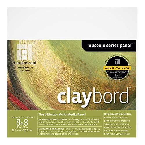Ampersand Museum Series Claybord Panels for Paint and Ink, 1.5 Inch Depth Cradled, 8X8 Inch (CBSCG0808) - color: 1.5 Inch Depth, size: 8X8