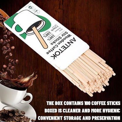 ANTETOK Wooden Coffee Stirrers - Coffee Stir Sticks 7.5 Inch,100pcs Disposable Birch Wood Coffee/Beverage Stirrers,Swizzle Drink Sticks,Coffee Bar Accessories - size: 19cm-100pcs