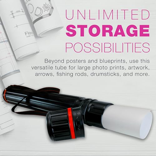 U.S. Art Supply Poster Tube - Telescoping Adjustable 25" to 42" - Durable 3-1/4" Diameter Storage Tube - Art Poster Carrier Holder & Blueprint Storage Drafting Tube Travel & Protection