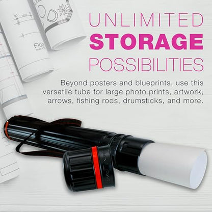 U.S. Art Supply Poster Tube - Telescoping Adjustable 25" to 42" - Durable 3-1/4" Diameter Storage Tube - Art Poster Carrier Holder & Blueprint Storage Drafting Tube Travel & Protection