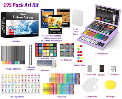 iBayam Teen Girl Gifts Trendy Stuff, 195-Pack Art Kit Drawing Coloring Set for Adults Kids, Aesthetic Preppy Stuff School Supplies Cute Japanese Stationary Sketching Supplies - color: Purple