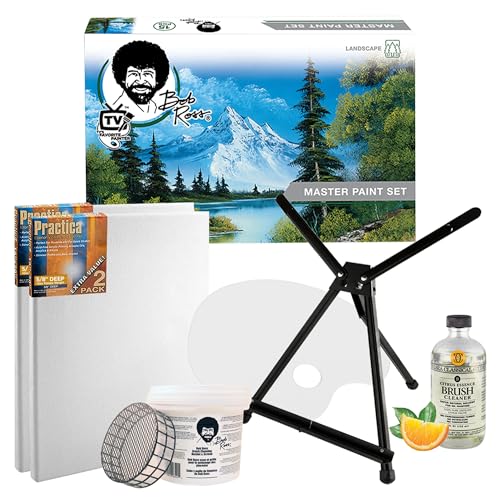 Jerry's Artarama Exclusive Set of 6 Bob Ross Oil Painting Set with Easel, 16oz Lavender Brush Cleaner, Acrylic Palette, Brushes, Canvases, and Cleaning Bucket and Screen - color: Citrus Brush Cleaner, size: 16oz Brush Cleaner