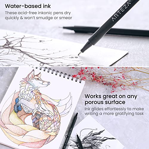 ARTEZA Inkonic Fineliners Pens, Set of 72, 0.4 mm Fine Tip Markers, Water-Based Art Pens for Drawing, Sketching, Journaling, Calligraphy - size: 1 Count (Pack of 72)