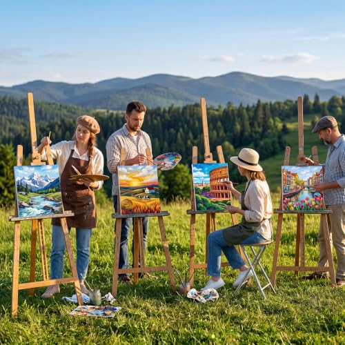 Cholemy 36 Pcs Paint and Sip Kit for Adults 8''x10'' Pre Drawn Canvas for Painting DIY Afro Acrylic Painting Kit Wood Easel Brushes Date Night Bulk for Summer 4th of July Party Gift(Natural Scenery) - style: Natural Scenery