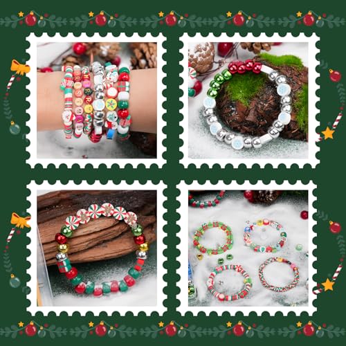 Gionlion Christmas Beads Bracelet Making Kit, 800 Pcs Polymer Clay Beads Jewelry Kit for Girls, Holiday DIY Craft with Christmas Crafts Charms, Perfect Stocking Stuffer for Kids - style: Christmas